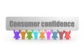 Consumer confidence word on a banner hold by group of puppets