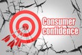 Consumer confidence word with red arrow and board