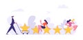 Consumer Feedback Concept with Characters Giving 5 Stars Satisfaction Level. Rating System Customer Review