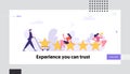 Consumer Feedback Concept Landing Page with Characters Giving 5 Stars Satisfaction Level. Rating System Customer Review