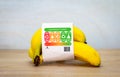 Consumer food sustainability label on bananas