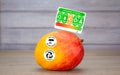 Consumer food sustainability label on mango