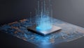 Consumer future and technology concepts: Quantum computing concept, glowing circuits and particles