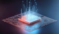 Consumer future and technology concepts: Quantum computing concept, glowing circuits and particles