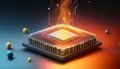 Consumer future and technology concepts: Quantum computing concept, glowing circuits and particles