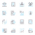 Consumer goods linear icons set. Electronics, Clothing, Food, Furniture, Appliances, Beauty, Toys line vector and