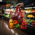 Consumer holding supermarket plastic bag filled with fruits for better quality of life Royalty Free Stock Photo