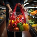 Consumer holding supermarket plastic bag filled with fruits for better quality of life Royalty Free Stock Photo