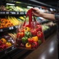 Consumer holding supermarket plastic bag filled with fruits for better quality of life Royalty Free Stock Photo