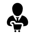 Consumer icon vector with male customer person profile avatar symbol for shopping in Glyph Pictogram