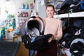 consumer with infant's car cradle Royalty Free Stock Photo