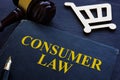 Consumer law, gavel and shopping cart on a desk Royalty Free Stock Photo