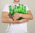Consumer with a lot of bottles of beer