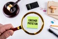 Consumer protection, Law and justice concept. Hand, holding magnifying glass Royalty Free Stock Photo