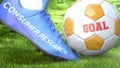 Consumer research and a life goal - pictured as word Consumer research on a football shoe to symbolize that it can impact a goal