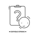 Consumer survey icon. Clipboard question mark and puzzled smile. Vector illustration.