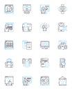 Consumer targeting linear icons set. Demographics, Psychographics, Behavior, Market research, Segmentation, Target