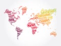 Consumer word cloud in shape of world map, business concept background