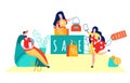 Consumerism, Shopaholism Flat Vector Illustration Royalty Free Stock Photo