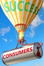 Consumers and success - pictured as word Consumers and a balloon, to symbolize that Consumers can help achieving success and