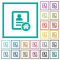 Contact address flat color icons with quadrant frames