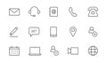 Contact, address line icon set. Mail, telephone adress, message symbol for website button. Editable stroke thin line