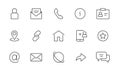 Contact, address line icon set. Mail, telephone adress, message symbol for website button. Editable stroke thin line