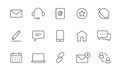 Contact, address line icon set. Mail, telephone adress, message symbol for website button. Editable stroke thin line