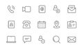 Contact, address line icon set. Mail, telephone adress, message symbol for website button. Editable stroke thin line