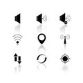 Contact black voice set icons reflection