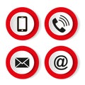 Contact buttons set - email, envelope, phone, mobile icons. Vector illustration Royalty Free Stock Photo