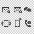 Contact buttons set icons. Email, envelope, phone, mobile. Vector illustration in flat style on isolated background. Royalty Free Stock Photo