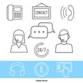 Contact centre or online support concept with line icons Royalty Free Stock Photo