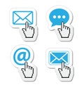 Contact - envelope, email, speech bubble with cursor hand icons Royalty Free Stock Photo