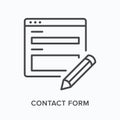 Contact form flat line icon. Vector outline illustration of paper and pencil. Black thin linear pictogram for Royalty Free Stock Photo