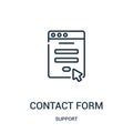 contact form icon vector from support collection. Thin line contact form outline icon vector illustration. Linear symbol for use Royalty Free Stock Photo