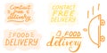 Contact free delivery. Big collection. Safe delivery lettering set. Vector eps brush trendy orange stickers with text, quote