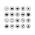 Contact icon set in black. Business concept. Phone, message, email, location, social media. Vector EPS 10. Isolated on white Royalty Free Stock Photo