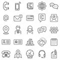 Contact icon set in flat style. Phone communication vector illustration on white isolated background. Website equipment business Royalty Free Stock Photo