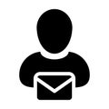 Contact icon vector male user person profile avatar with envelope symbol for mail communication in glyph pictogram Royalty Free Stock Photo