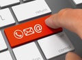 Contact icons pushing keyboard with finger 3d illustration Royalty Free Stock Photo