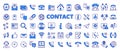 Contact icons set in line design blue. Phone, Email, Message, Call, Chat, Suppor, Communication vector, Customer service Royalty Free Stock Photo