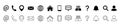 Contact icons set, contact us in line and solid style. Web icons set email, phone, web, location, home, address, faq, information