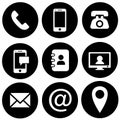 Contact icons vector set. Web icon illustration. phone, website, mail, time, call, home, printer, laptop, calendar, chat, edit, p Royalty Free Stock Photo