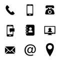 Contact icons vector set. Web icon illustration. phone, website, mail, time, call, home, printer, laptop, calendar, chat, edit, p