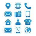 Contact Info Icon Set with Address Pin, Phone, Fax, Cell Phone, Worker and Email Icons Royalty Free Stock Photo