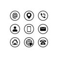 Contact information icon set in black. Call, browser, phone, message, location and email sign. Vector EPS 10. Isolated on white Royalty Free Stock Photo