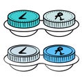 Contact lens containers with blue lids. Side view. Vector image isolated