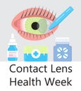 Contact lens health week in August. Glaucoma treatment illustratation vector Royalty Free Stock Photo