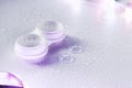 Contact lenses. Case close-up. Lenses lie oyadom Royalty Free Stock Photo